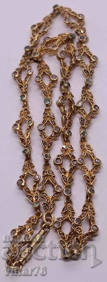 Silver chain with gilding-diamonds and emeralds