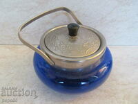 BLUE GLASS SUGAR BOWL FROM THE USSR TIME