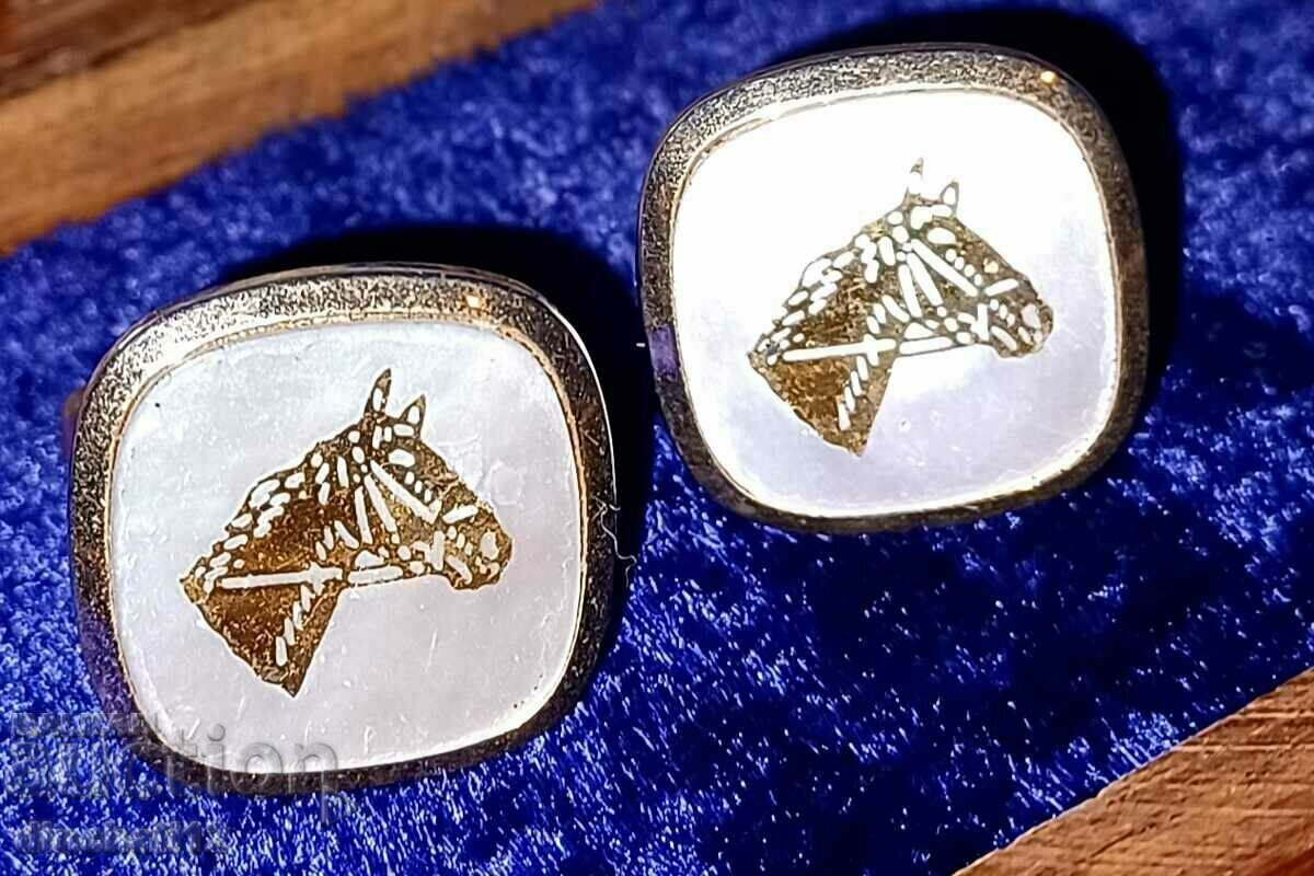 Sleeve Buttons. MOTHER OF PEARL - JOCKEY. HORSES