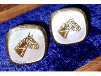Sleeve Buttons. MOTHER OF PEARL - JOCKEY. HORSES