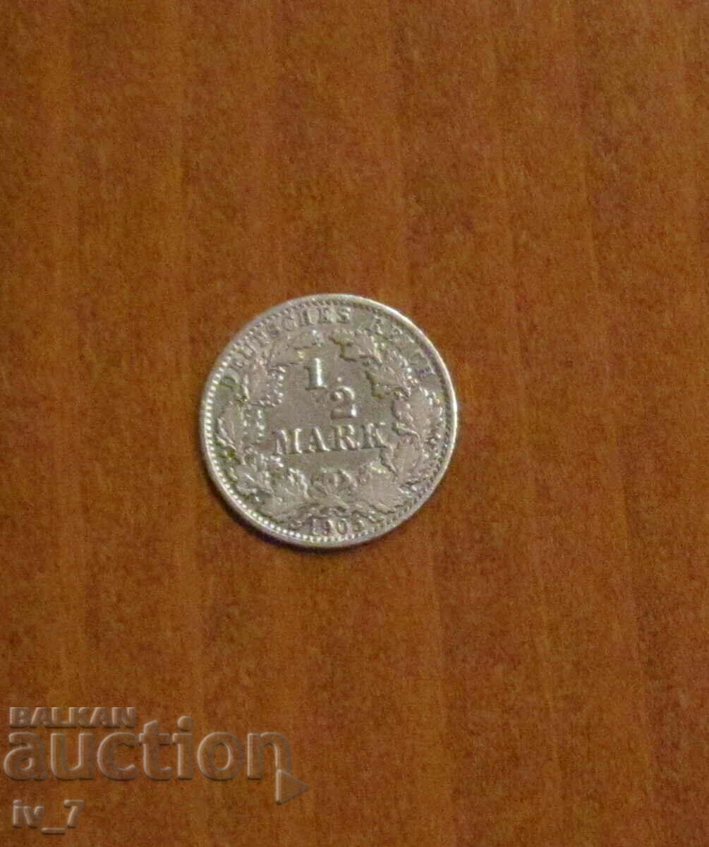 1/2 МАРКА 1905 година Германия, буква А - СРЕБРО
