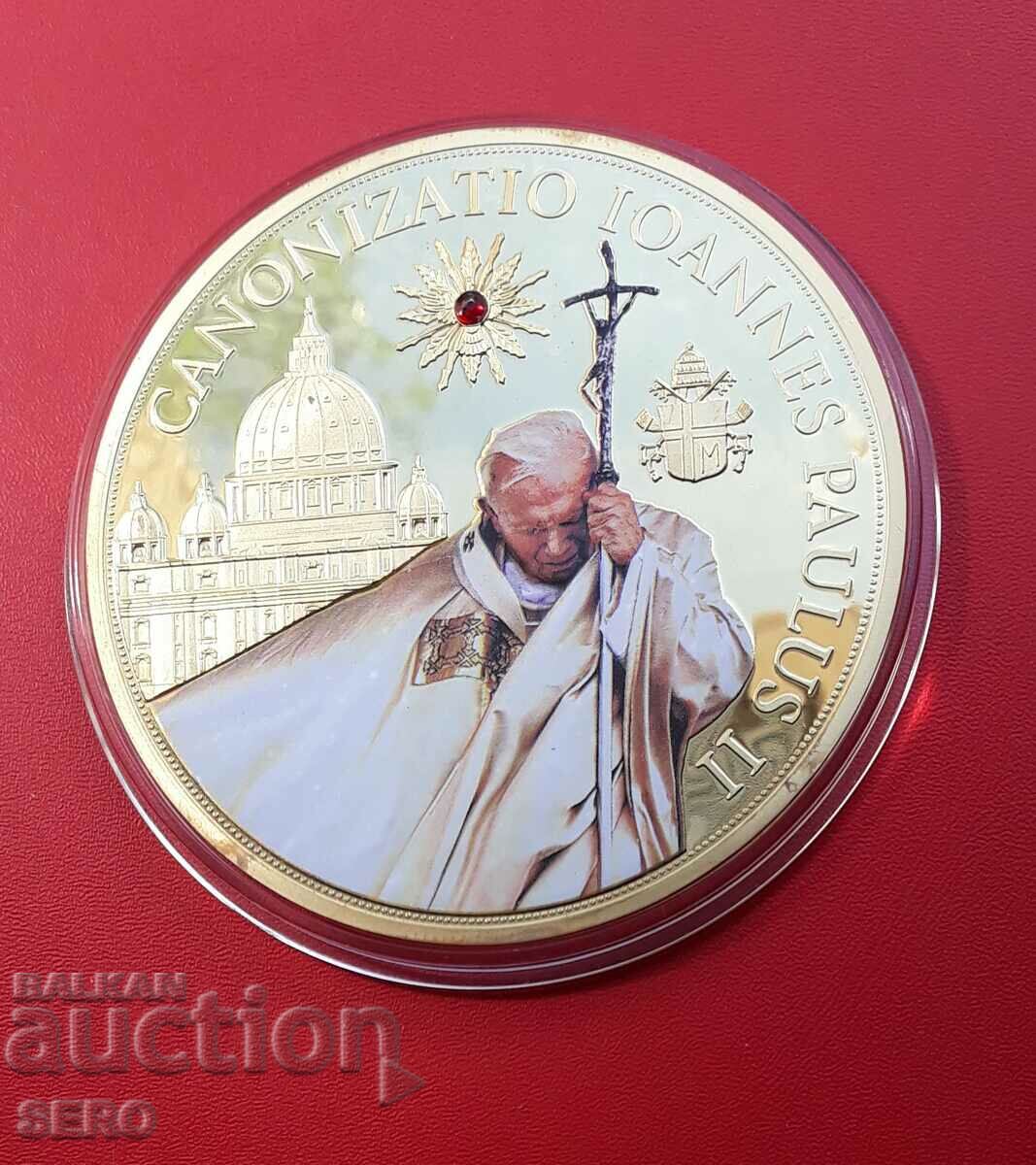 Vatican - medalie mare si frumoasa 2014 - placata cu aur cu 1 cristal