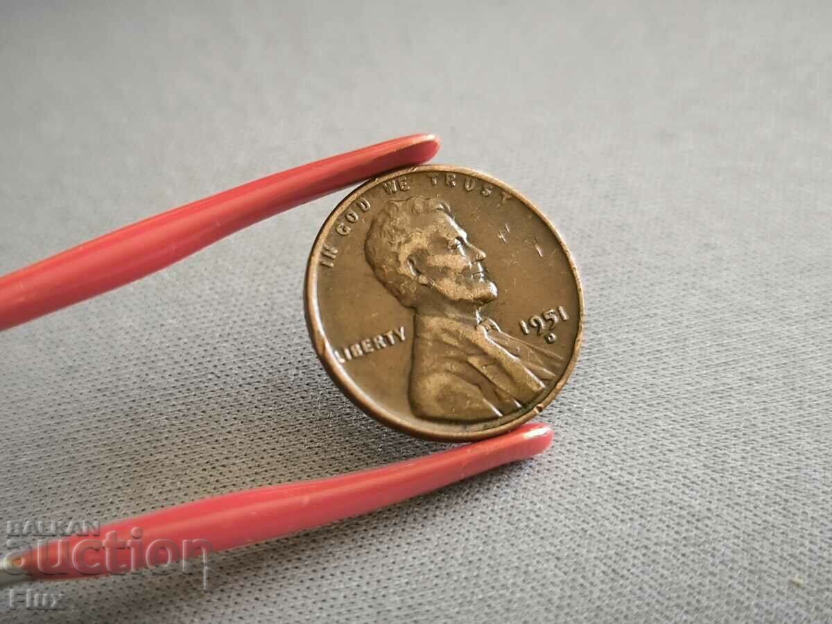 Монета - САЩ - 1 цент | 1951г.; серия D с цена 4.65 лв. | € 2.38 Монета - САЩ - 1 цент | 1951г.; серия D с цена 4.65 лв. | € 2.38