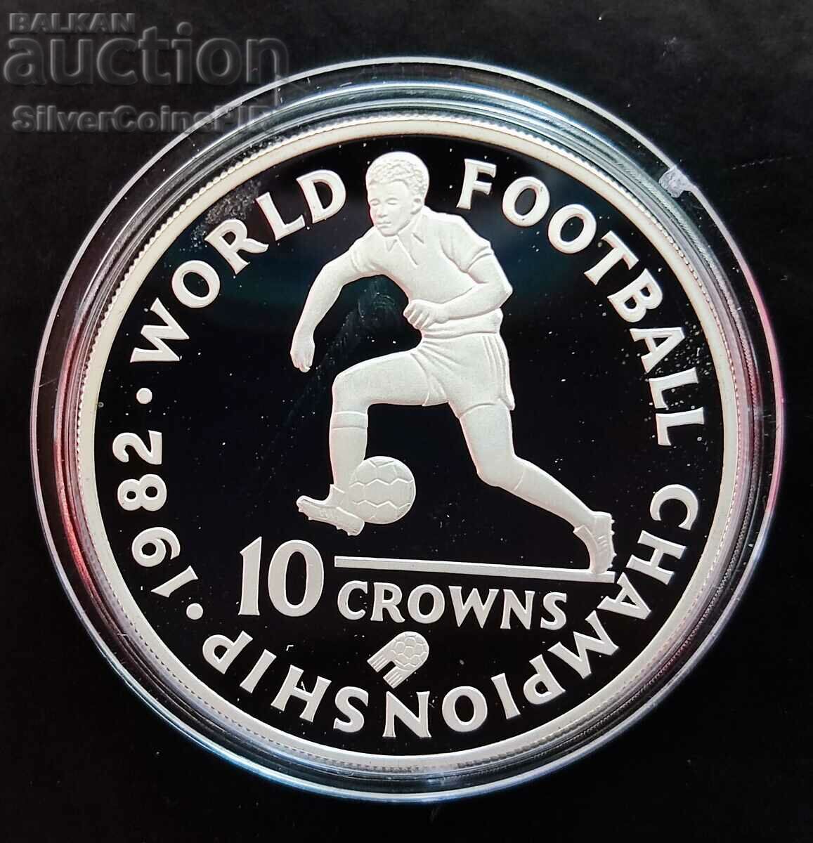Argint 10 Coroane Fotbal Mondial 1982 Turks și Caicos