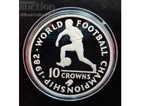 Silver 10 Crowns World Football 1982 Turks and Caicos