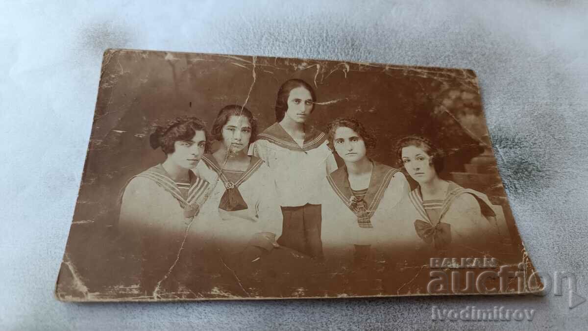 Fotografie Ruse Cinci fete tinere în cămăși de marinari 1924