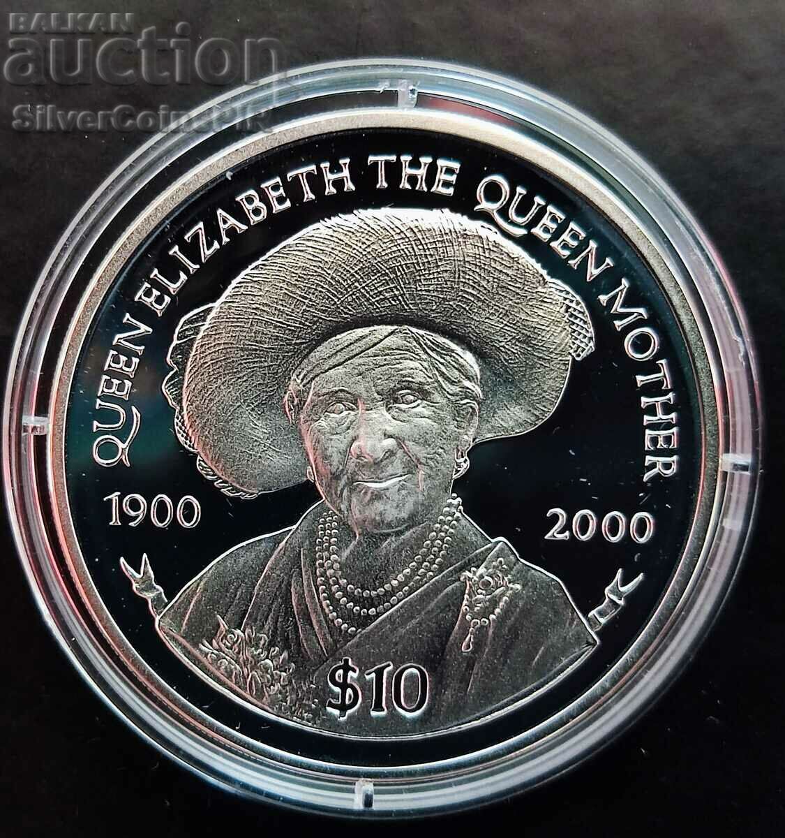 Сребро 10$ 1 Век Кралицата Майка 2000 Вирджински Остр.