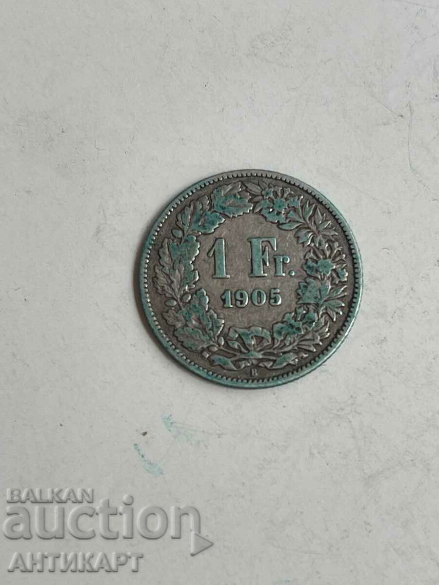 сребърна монета 1 франк сребро Швейцария 1905