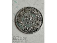 сребърна монета 1/2 франк сребро Швейцария 1901