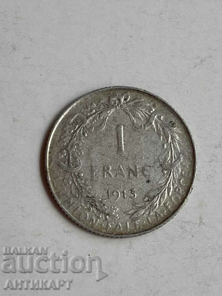 #1 Silver Coin 1 Franc Belgium 1913 Silver