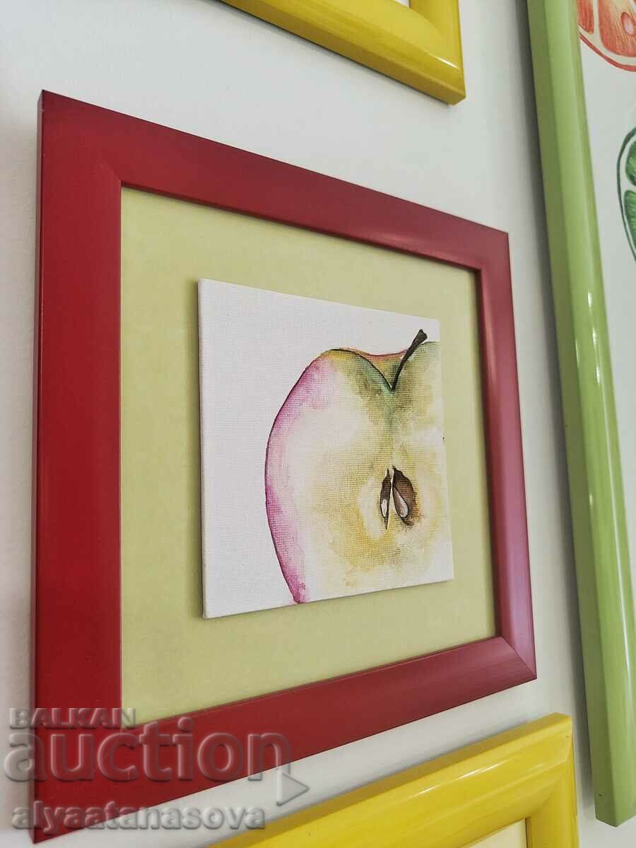 Картина с акварен "Ябълка"