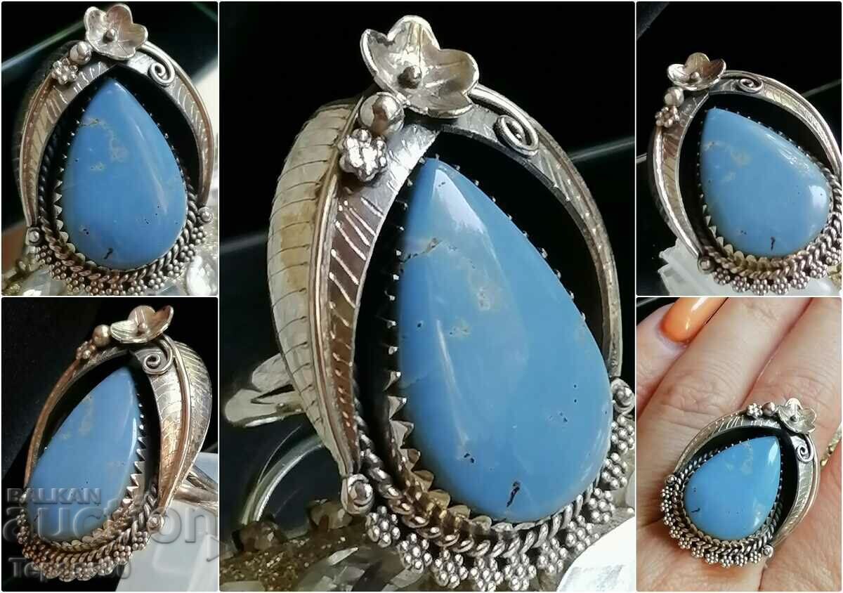 Navajo Style Blue Opal Solid Silver Ring