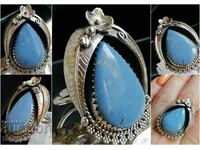 Inel din argint masiv Opal albastru în stil Navajo