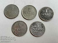 5 monede de argint 1 marcă Germania Argint 1924 A D F G J