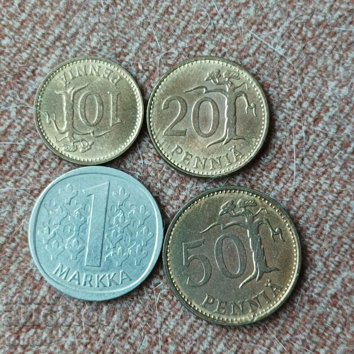 Finland set 10, 20, 50 pennies and 1 mark 1966-72
