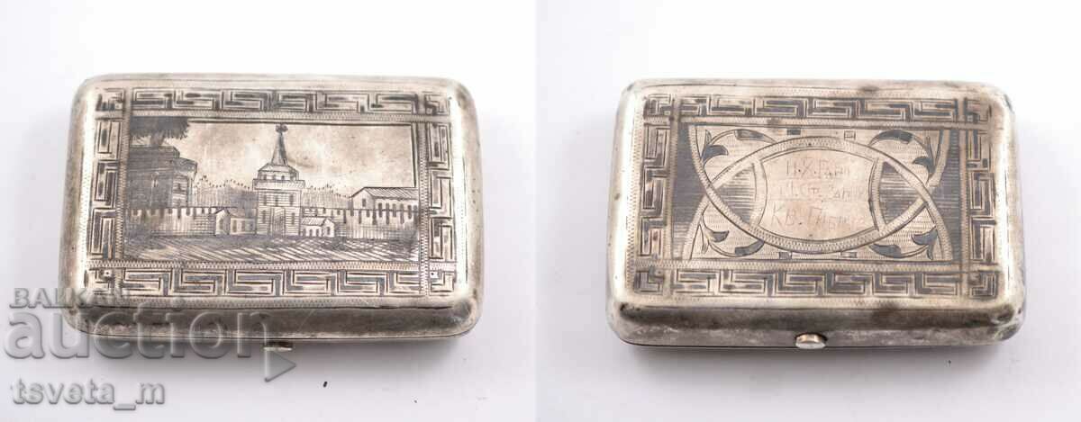 Silver snuff box 117 g. 875 BC with niello - Russian Empire