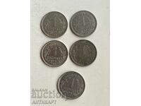 5 monede de 1 marcă Reichsmark Germania 1933 A D E F G