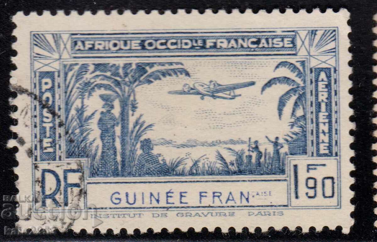 Guineea Franceză -1942-Poșta aeriană-Avion peste rulotă, ștampilă