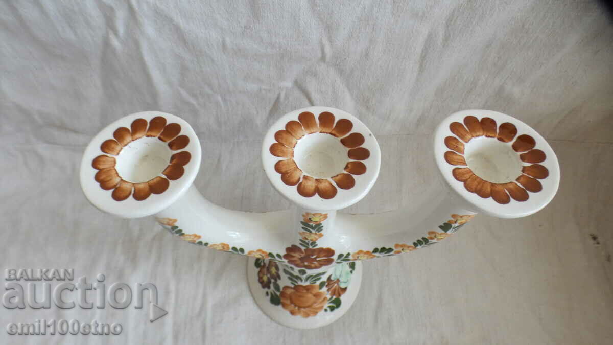 Auction  Triple Candlestick hand painted porcelain Poland