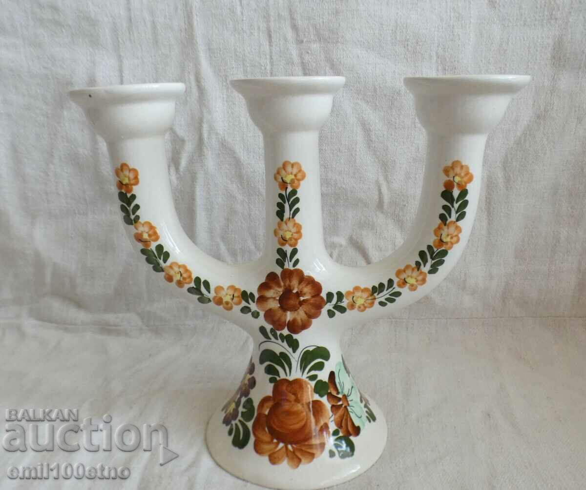 Triple Candlestick hand painted porcelain Poland