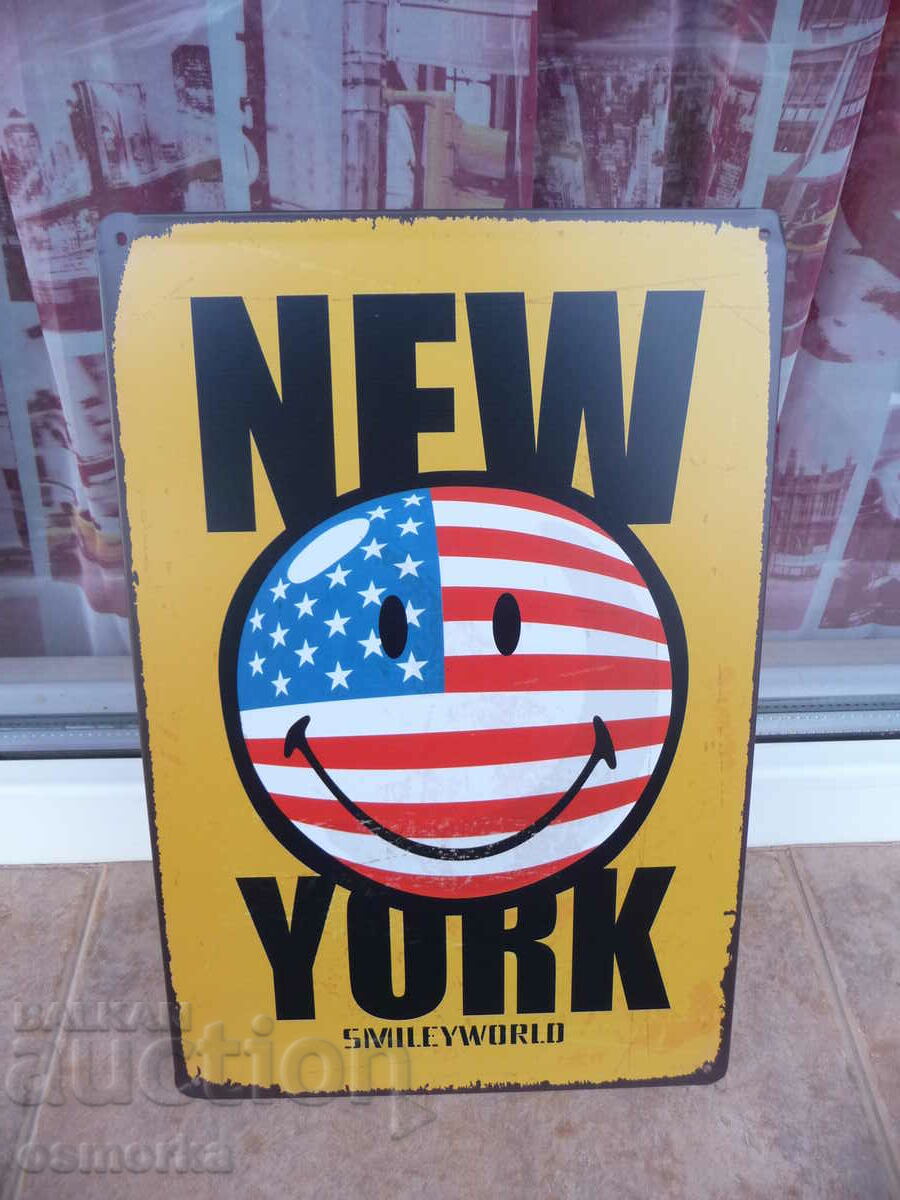 Метална табела надпис усмивка Ню Йорк радвай се на живота