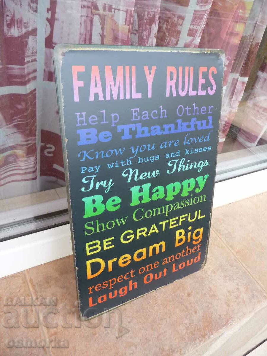 Mesaj inscripționat pe plăcuță metalică. Familia reguli fericirea norocul cu preț 18.00 BGN | € 9.20