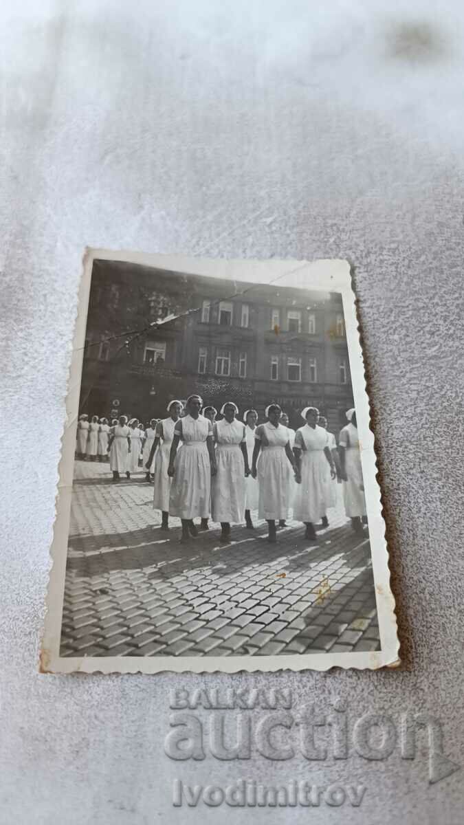 S. Sophia Young girls in white dresses at a demonstration 1936