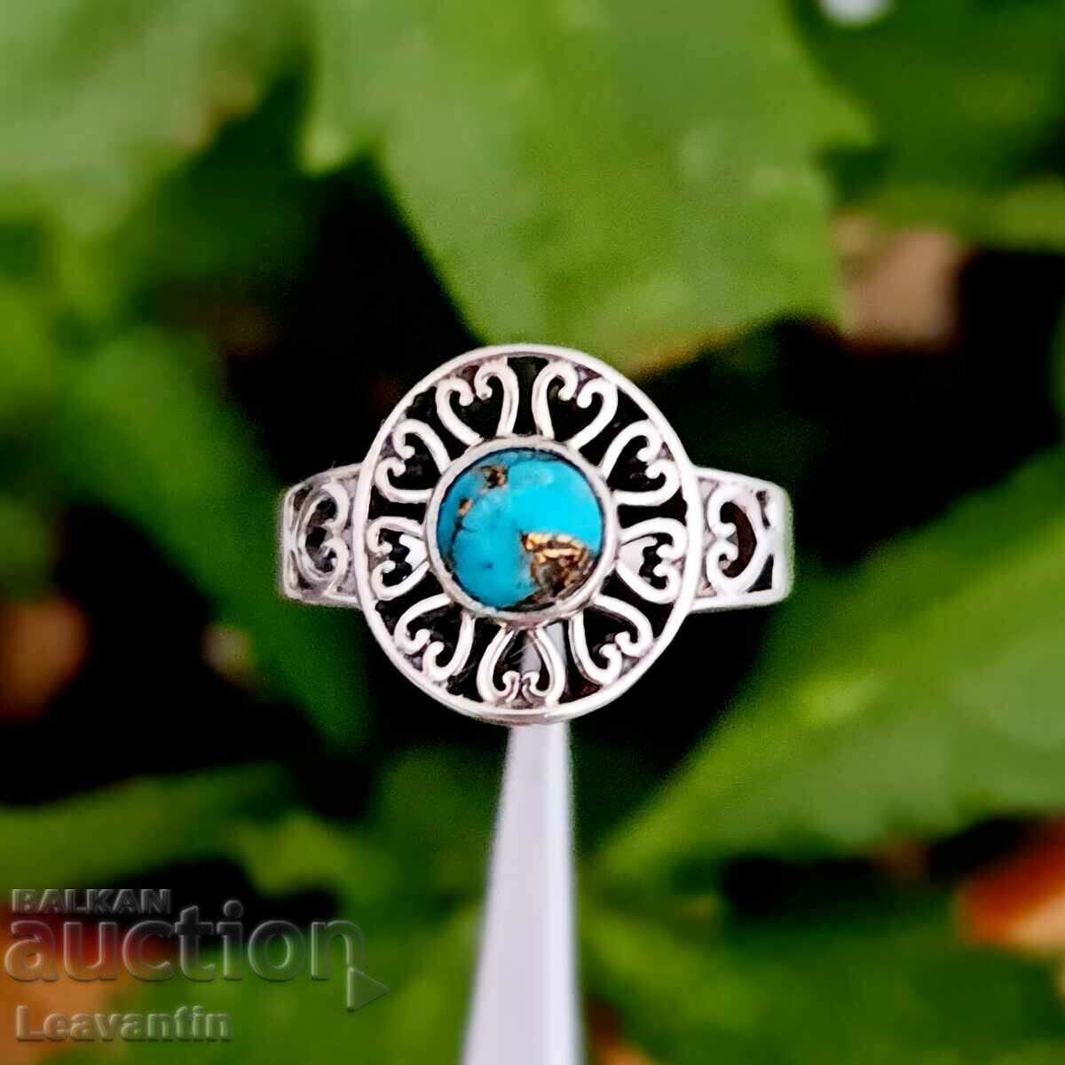 Сребърен пръстен със син меден Тюркоаз 4676