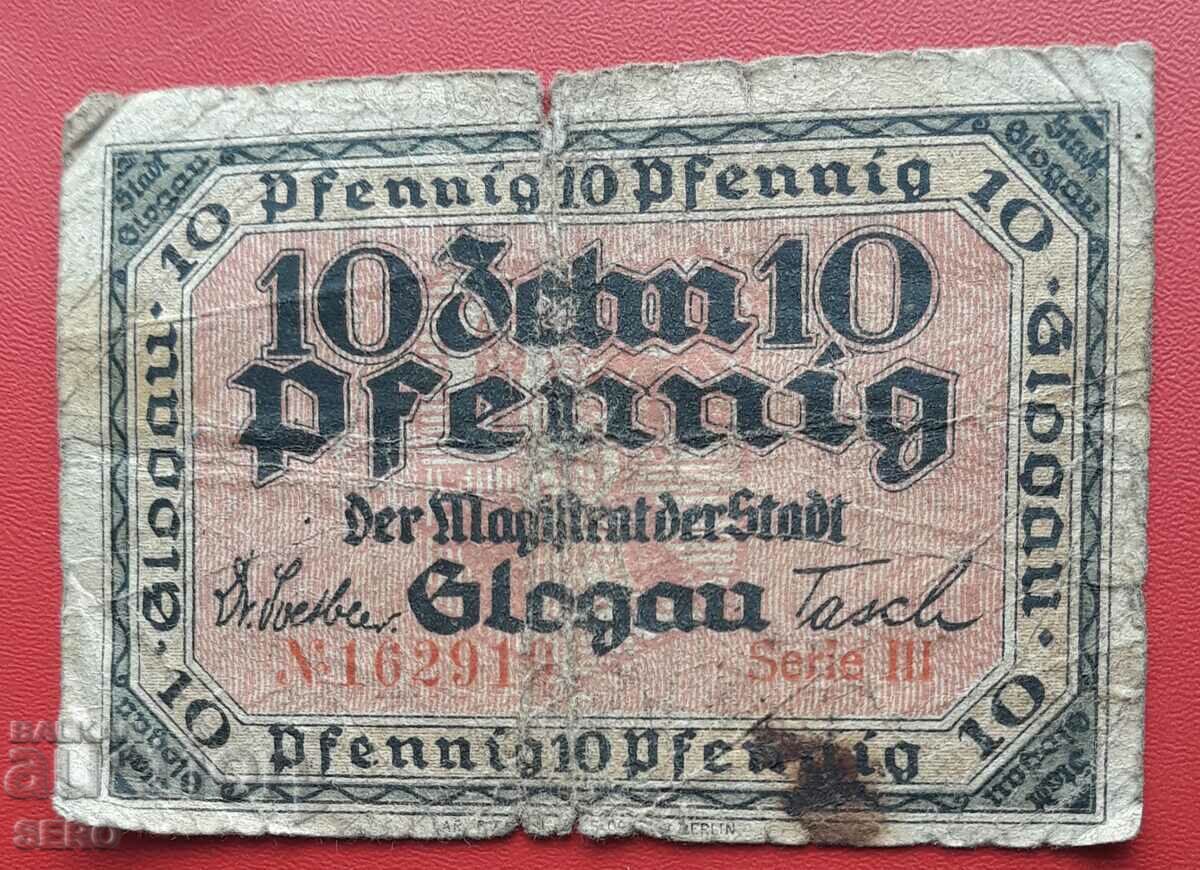 Banknote-Germany-Schleswig-Holstein-Glogau-10 pfennig 1920