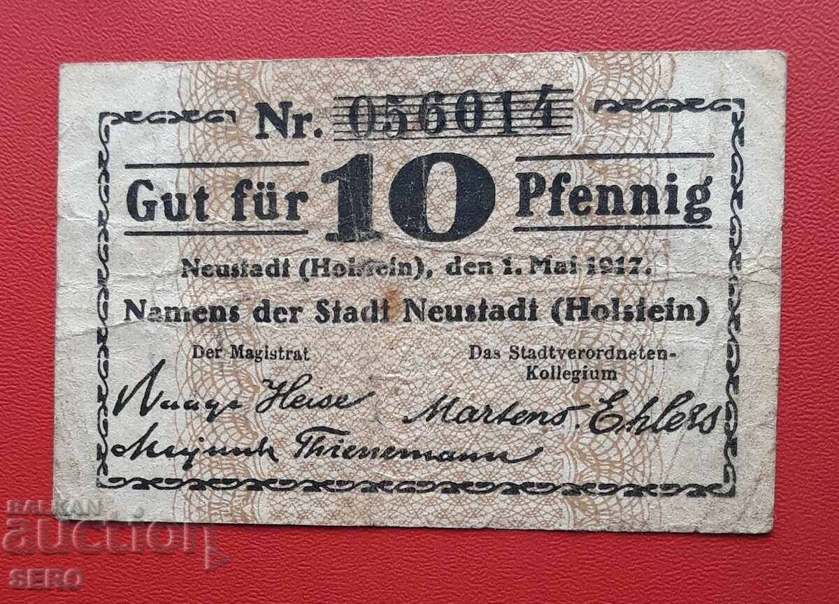 Банкнота-Германия-Шлезвиг-Холщайн-Нойщат-10 пфенига 1917
