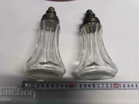2 VINTAGE BOTTLES WITH SILVER PLATED DISPENSERS FOR CHARLAN AND VINEGAR