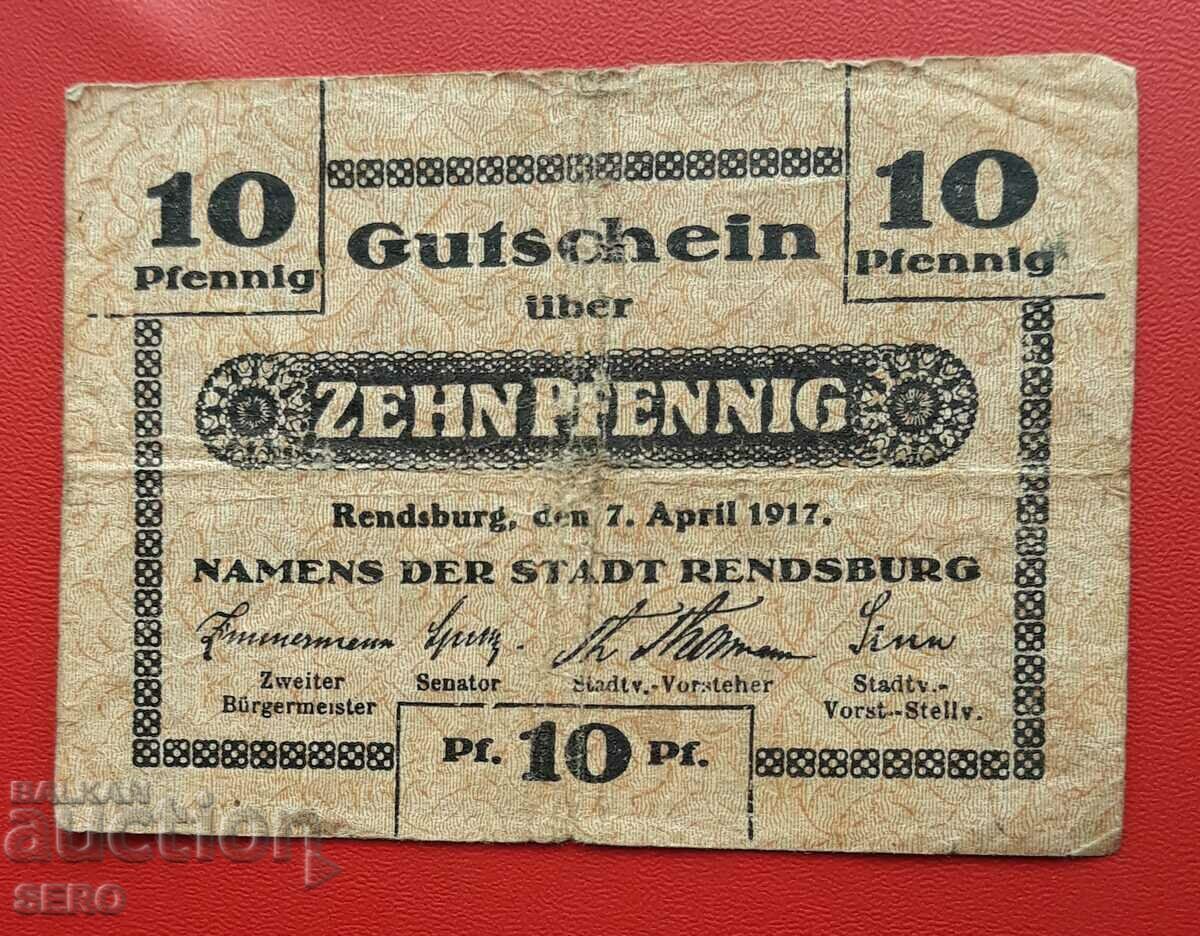 Банкнота-Германия-Шлезвиг-Холщайн-Рендсбург-10 пфенига 1917