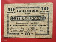 Bancnota-Germania-Schleswig-Holstein-Rendsburg-10 Pfennig 1917