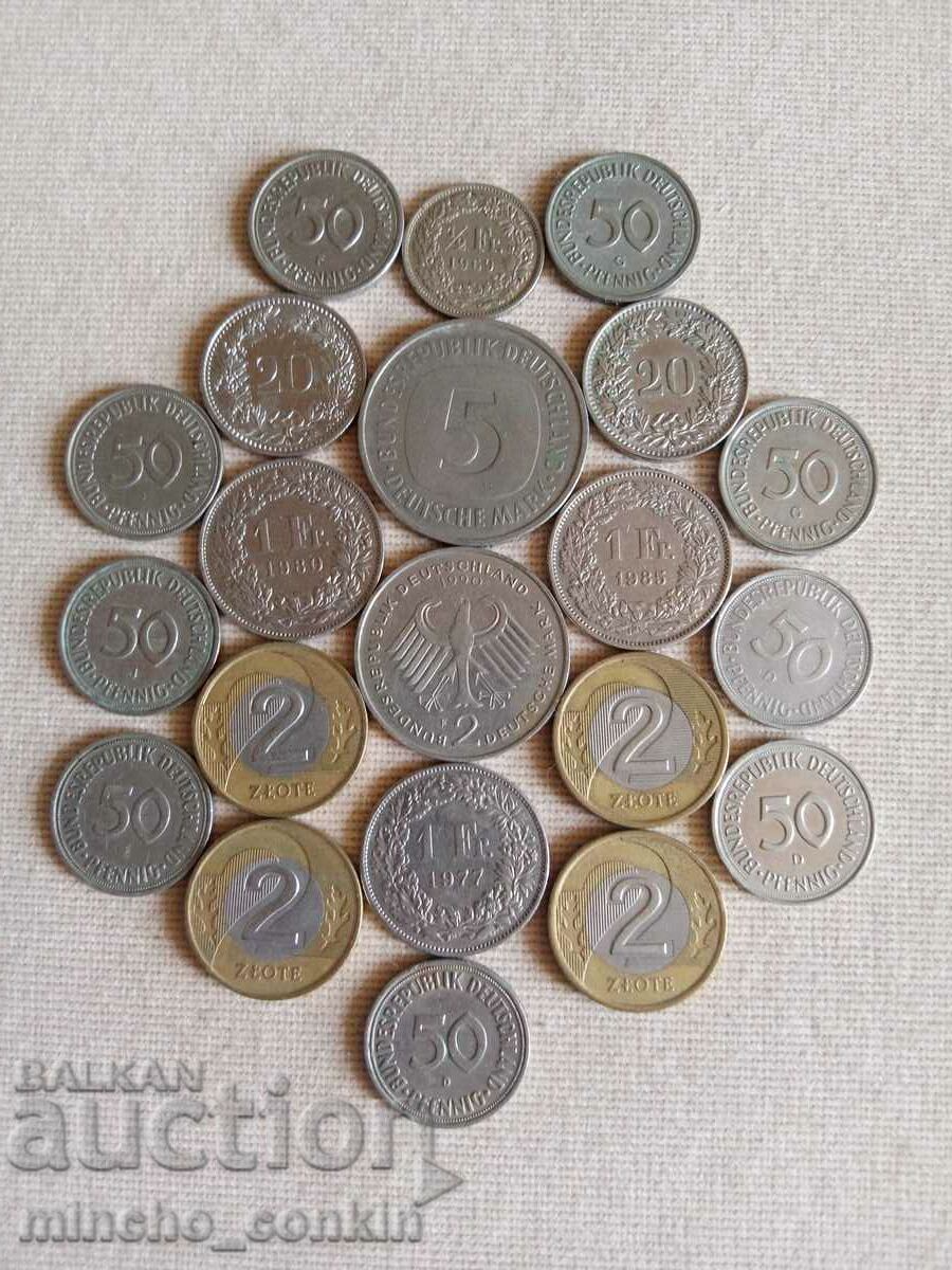 Coins Switzerland Germany and Poland.