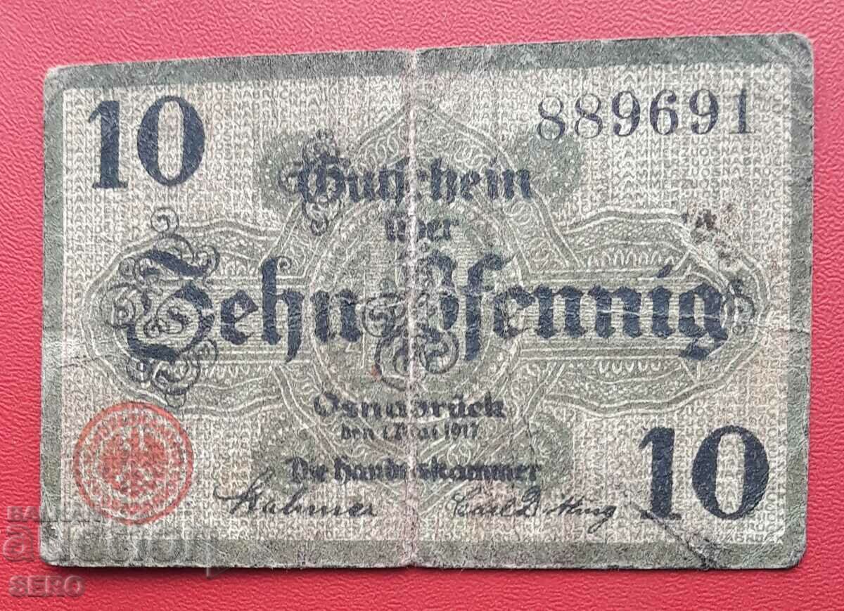 Банкнота-Германия-Саксония-Оснабрюк-10 пфенига 1917