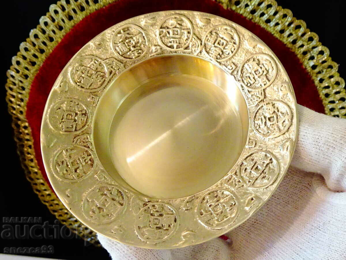 Chinese Bronze Bowl with Blessings, Feng Shui Chinese Bronze Bowl with Blessings, Feng Shui