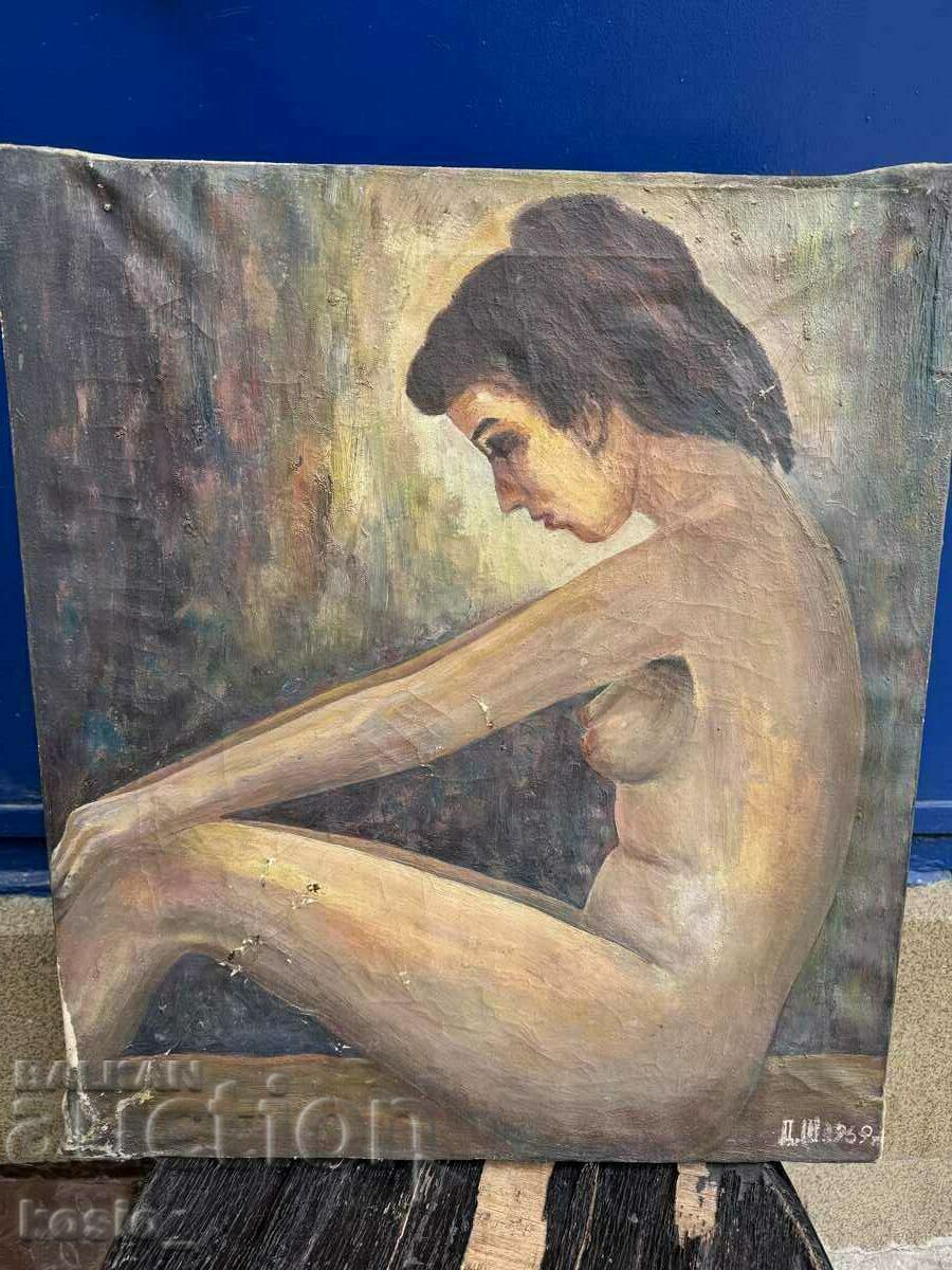 Painting oil canvas nude body signed