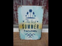 Metal plate inscription The best summer vacation sea palm trees