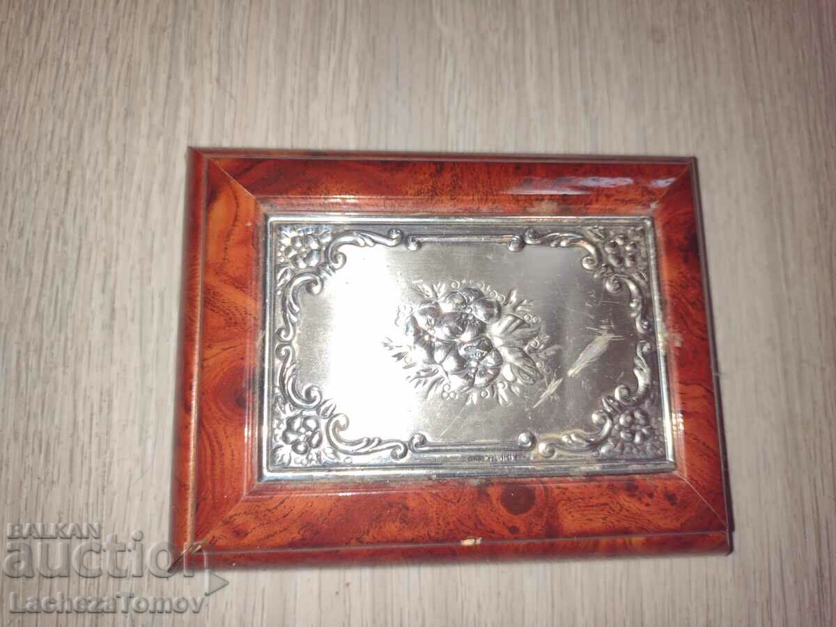 Frumoasa cutie de bijuterii Italia mahon capac argintiu 925 pr