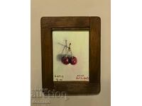 Small oil painting - Realism - Still life - Cherries on a platform