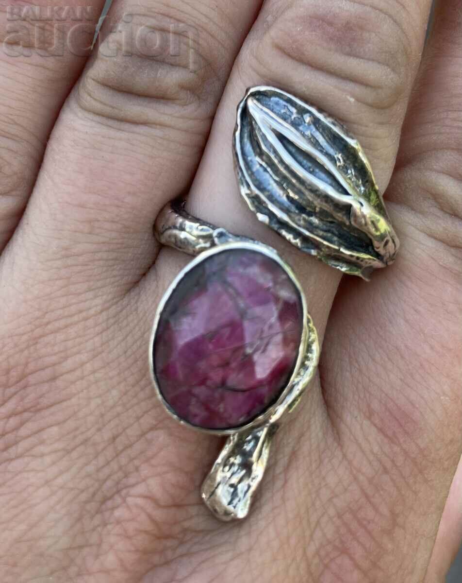 Silver Ring with Natural Ruby Handmade