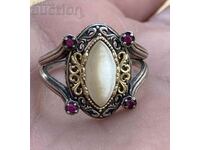 Old Silver Ring Mother of Pearl Ruby