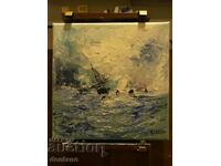Oil painting - Seascape - Ships in a stormy sea 20/20