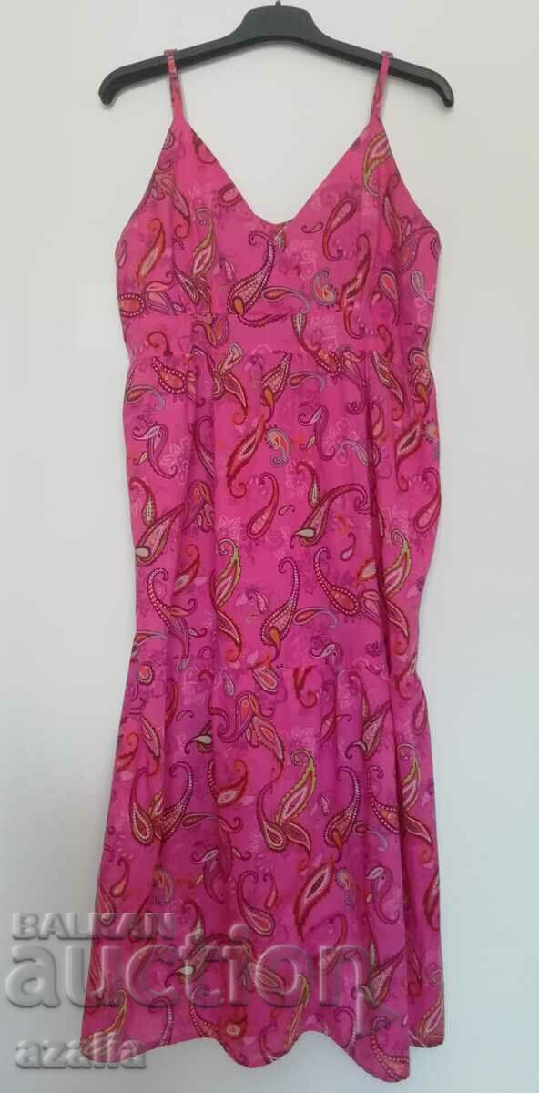 Ροζ καλοκαιρινό φόρεμα με βολάν, 100% βαμβάκι
