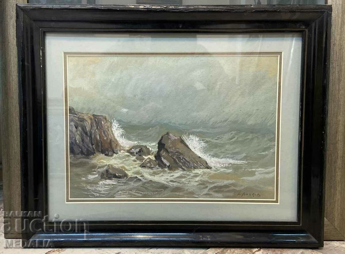 Napoleon Alekov-"By the shore"-gouache-signed-old work