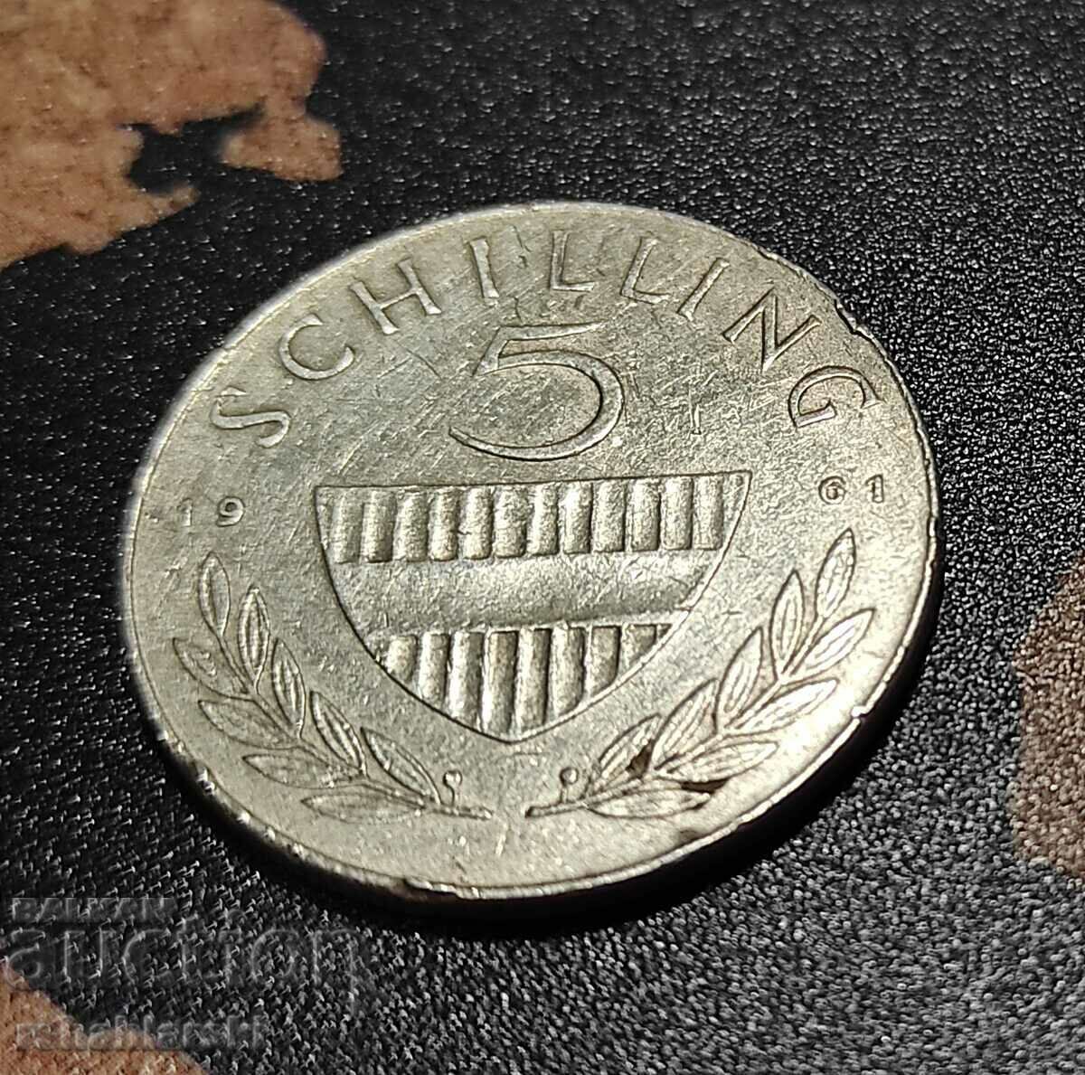 5 Shillings, 1961 - Silver 0.640