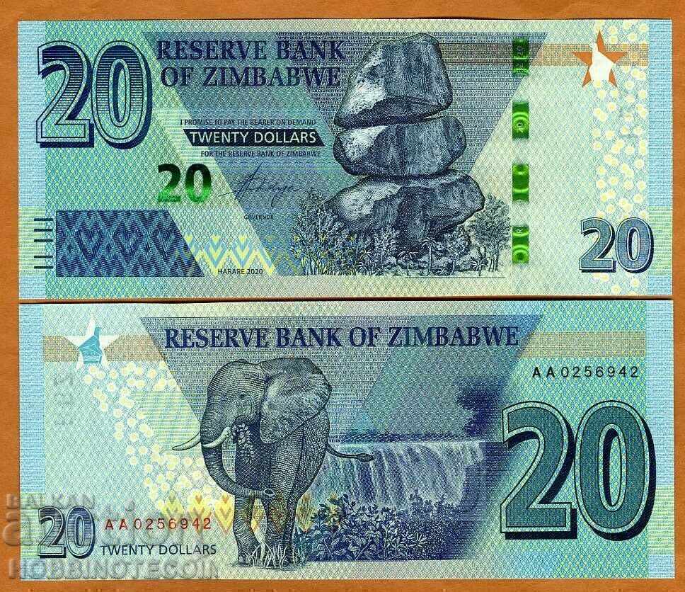 ZIMBABWE ZIMBABWE Emisiune ELEFANT de 20 USD - numărul 2020 NOU UNC