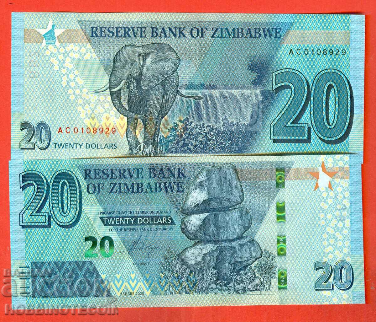 ZIMBABWE ZIMBABWE Emisiune ELEFANT de 20 USD - numărul 2020 NOU UNC