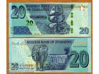 ZIMBABWE ZIMBABWE $20 ELEPHANT issue - issue 2020 NEW UNC