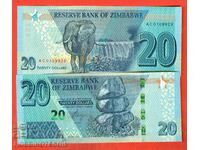 ZIMBABWE ZIMBABWE Emisiune ELEFANT de 20 USD - numărul 2020 NOU UNC